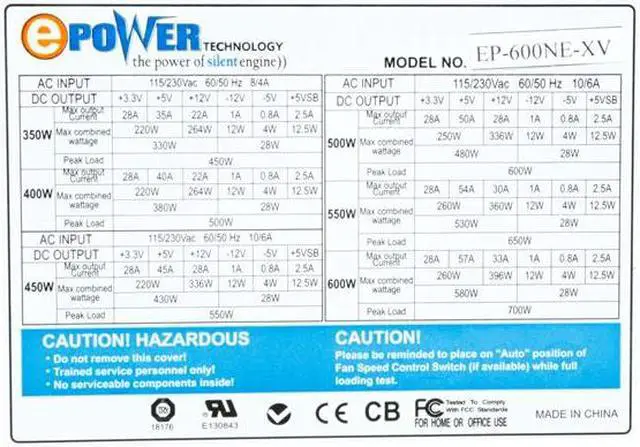 Alt view image 5 of 7 - ePOWER EP-600NE-XV 600 W ATX12V v2.2 / ESP12V v2.92 Power Supply