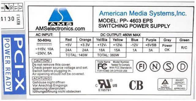 Alt view image 4 of 8 - AMS Mercury PP-4603EPS-X 460 W EPS12V Power Supply