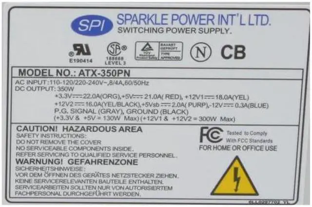 Alt view image 3 of 6 - SPARKLE ATX-350PN-B204 350 W ATX 12V 2.0 Power Supply