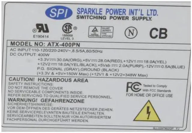 Alt view image 3 of 6 - SPARKLE ATX-400PN-B204 400 W ATX 12V 2.2 Power Supply