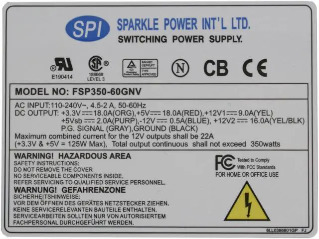 Alt view image 3 of 6 - SPARKLE FSP350-60GNV 350 W SFX12V Active PFC Power Supply
