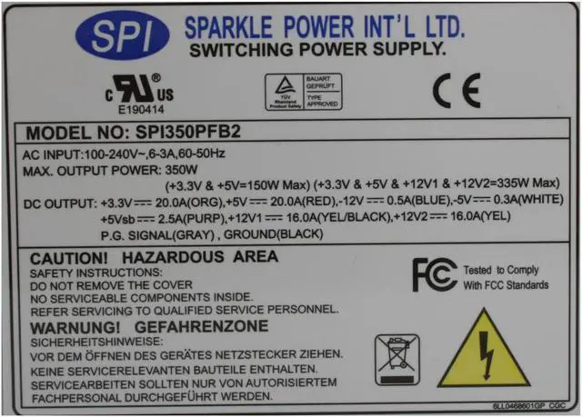 Alt view image 4 of 8 - SPARKLE SPI350PFB2 350 W ATX12V 80 PLUS Certified Active PFC Power Supply - OEM