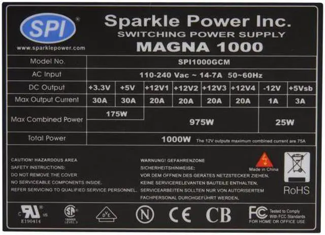 Alt view image 5 of 9 - SPARKLE Magna R-SPI1000GCM 1000 W ATX12V / EPS12V SLI Ready CrossFire Ready 80 PLUS Certified Modular Active PFC Power Supply