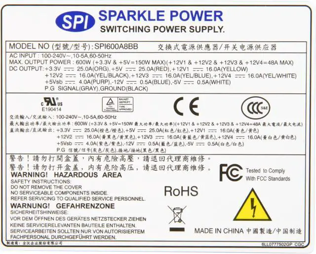 Alt view image 5 of 6 - SPARKLE SPI600A8BB 600 W ATX12V 80 PLUS BRONZE Certified Active PFC ATX12V Switching Power Supply