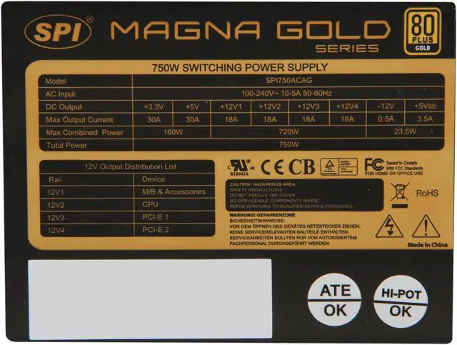 Alt view image 5 of 7 - SPARKLE R-SPI750ACAG 750 W ATX12V 2.3 SLI Ready CrossFire Ready 80 PLUS GOLD Certified Active PFC Power Supply