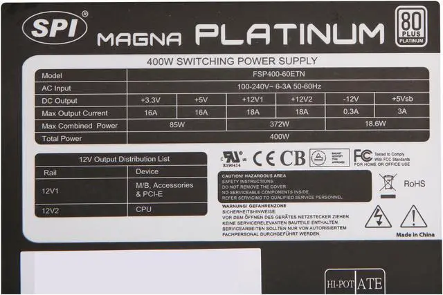 Alt view image 5 of 7 - SPARKLE R-FSP400-60ETN 400 W ATX12V V2.3 / EPS12V V2.92 80 PLUS PLATINUM Certified Active PFC Power Supply