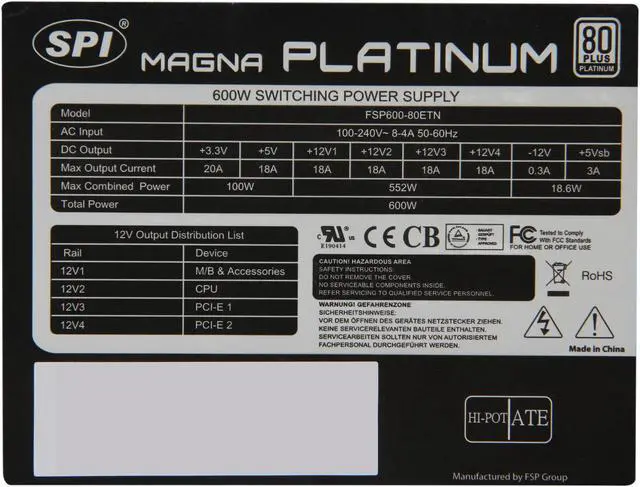 Alt view image 5 of 7 - SPARKLE R-FSP600-80ETN 600 W ATX12V V2.3 / EPS12V V2.92 SLI Ready CrossFire Ready 80 PLUS PLATINUM Certified Active PFC Power Supply
