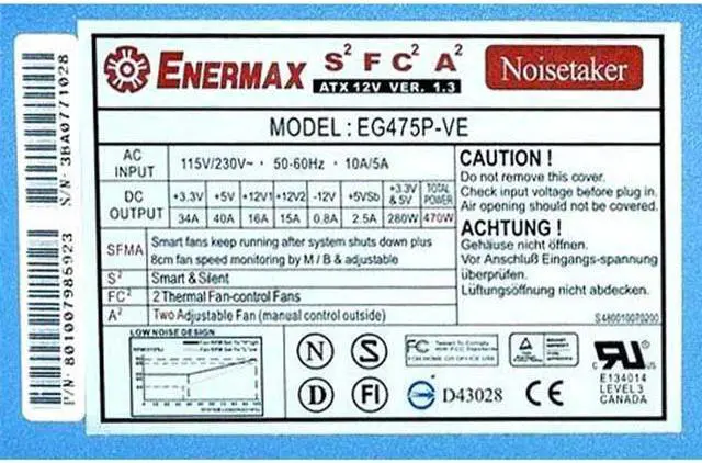 Alt view image 2 of 4 - ENERMAX Noisetaker EG475P-VE-SFMA 470 W ATX12V Power Supply