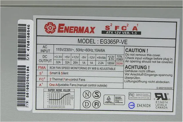 Alt view image 3 of 7 - ENERMAX EG365P-VE FMA 1.3 350 W ATX12V Power Supply