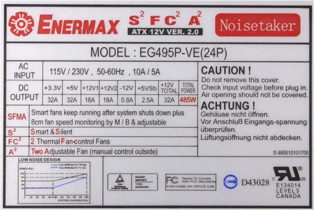 Alt view image 3 of 8 - ENERMAX Noisetaker EG495P-VE SFMA 485 W ATX 12V Ver2.0 Power Supply