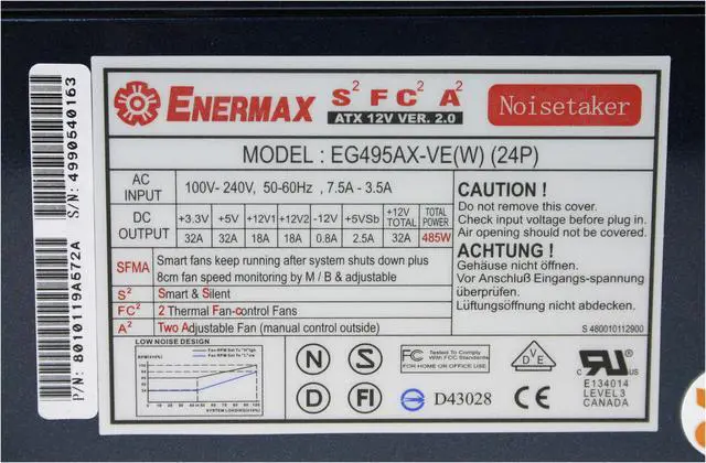 Alt view image 3 of 7 - ENERMAX Noisetaker AX Series EG495AX-VE SFMA 2.0 485 W ATX12V Active PFC Power Supply