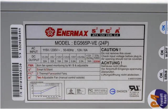 Alt view image 6 of 10 - ENERMAX Whisper II EG565P-VE FMA(24P) 535 W ATX12V Ver 2.0 SLI Certified CrossFire Ready Power Supply