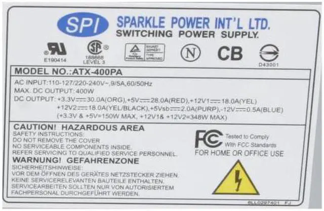 Alt view image 3 of 6 - SPARKLE ATX-400PA 400 W ATX12V v2.2 Power Supply - OEM