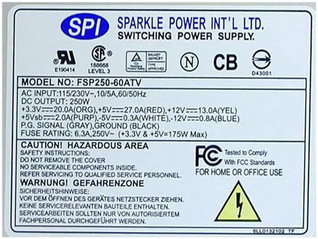 Alt view image 3 of 6 - SPARKLE FSP250-60ATV 250 W ATX Power Supply - OEM