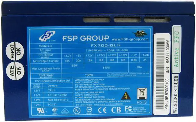 Alt view image 4 of 8 - FSP Group FX700-GLN 700W ATX12V V2.2/EPS12V SLI Certified CrossFire Ready  Active PFC Power Supply