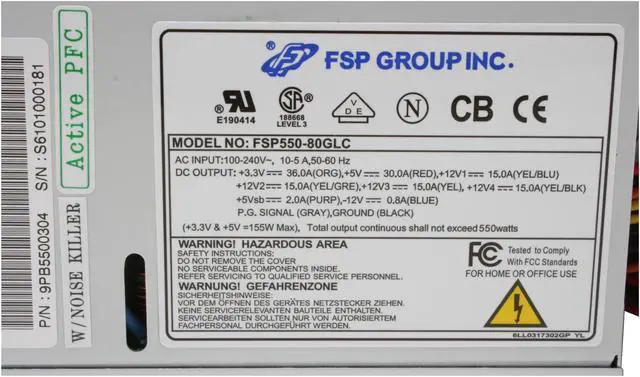 Alt view image 5 of 9 - FSP Group FSP550-80GLC-R 550W ATX 2.01/ EPS12V SLI Certified CrossFire Ready Active PFC Power Supply