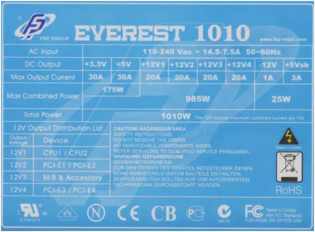 Alt view image 6 of 13 - FSP Group Everest 1010 1000 W ATX12V V2.2/EPS V2.91 SLI Ready CrossFire Ready Modular Active PFC Power Supply