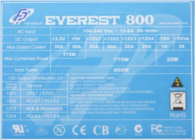 Alt view image 6 of 13 - FSP Group Everest 800 800 W ATX12V V2.2/EPS V2.91 SLI Ready CrossFire Ready Modular Active PFC Power Supply