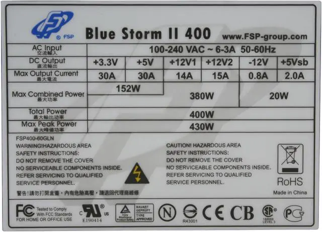 Alt view image 5 of 10 - FSP Group Blue Storm II 400 400 W ATX 2.2 Active PFC Power Supply