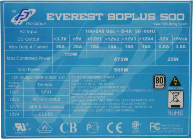 Alt view image 5 of 10 - FSP Group EVEREST 80PLUS 500 500 W ATX12V / EPS12V SLI Certified 80 PLUS Certified Modular Active PFC Power Supply