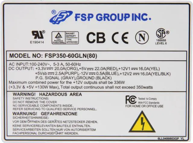 Alt view image 5 of 7 - FSP Group FSP350-60GLN(80) 350 W ATX12V Ver.2.2 80 PLUS Certified Active PFC Power Supply - OEM