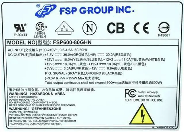 Alt view image 5 of 6 - FSP Group FSP600-80GHN 20+4Pin 600W Single ATX 80PLUS Certified Server Power Supply - OEM