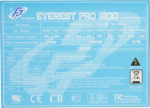 Alt view image 5 of 7 - FSP Group Everest Pro 1200 1200 W ATX12V V2.2/EPS 12V SLI Ready 80 PLUS BRONZE Certified Modular Active PFC Power Supply