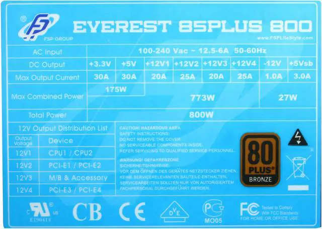 Alt view image 5 of 7 - FSP Group Everest 85PLUS 800 800 W ATX v2.3 / EPS v2.92 SLI Ready 80 PLUS BRONZE Certified Modular Active PFC compatible with Core i7 Power Supply