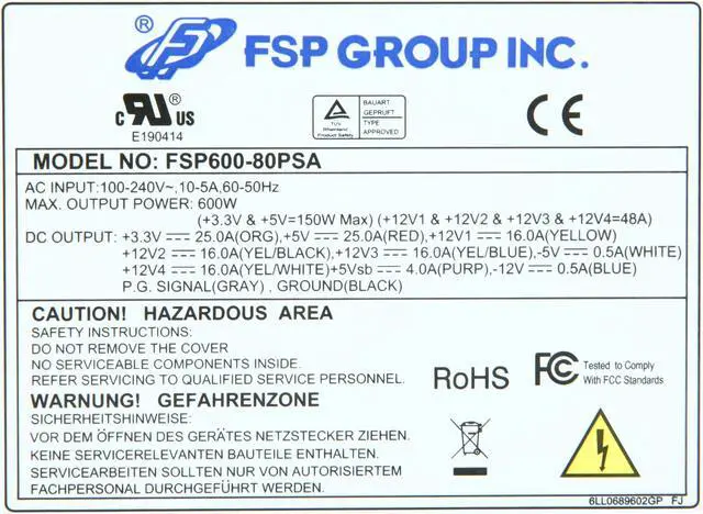 Alt view image 4 of 5 - FSP Group FSP600-80PSA 20+4Pin 600W Single ATX 80PLUS BRONZE Server Power Supply - OEM