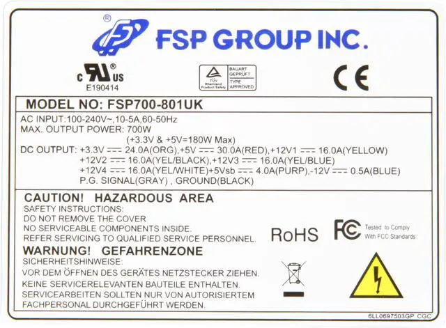 Alt view image 4 of 6 - FSP Group FSP700-801UK 20+4Pin 700W Single 1U 80PLUS BRONZE switching Power Supply - OEM