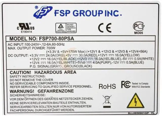 Alt view image 4 of 6 - FSP Group FSP700-80PSA 20+4Pin 700W Single ATX 80PLUS BRONZE Server Power Supply - OEM