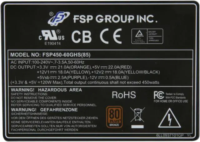 Alt view image 5 of 7 - FSP Group FSP450-60GHS(85)-R1 450W Micro ATX12V / SFX12V 80 PLUS BRONZE Certified Active PFC Power Supply with Intel Haswell Ready