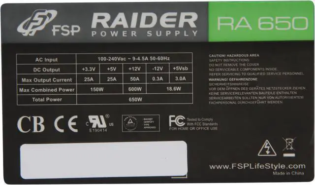 Alt view image 5 of 7 - FSP Group RAIDER 650W (RAIDER 650) ATX12V2.92 SLI Certified 80PLUS BRONZE Certified +12V Single rail Power Supply compatible with Intel Haswell Certified