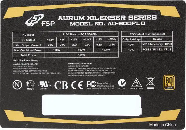 Alt view image 5 of 7 - FSP Group AURUM XILENSER 500W AU-500FLD ATX12 v2.92 SLI Ready CrossFire Ready 80 PLUS GOLD Certified Active PFC Fanless Power Supply with Intel Hawell Ready