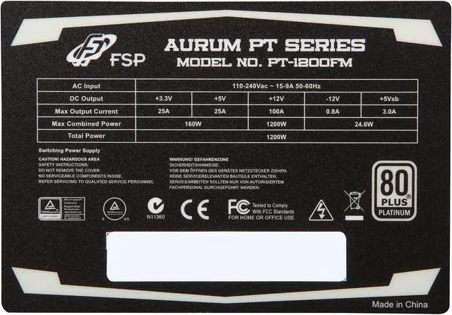 Alt view image 6 of 9 - FSP Group AURUM PT Series 1200W (PT1200FM) ATX12V/EPS12V 80 PLUS PLATINUM Certified Full Modular Power Supply New 4th Gen CPU Certified Haswell Ready