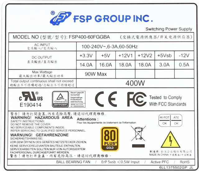 Alt view image 5 of 6 - FSP Group Mini ITX/ Flex ATX 80 PLUS Gold 400W power supply for standard server, advanced server, NAS system (FSP400-60FGGBA)
