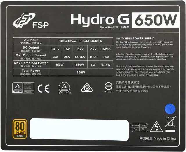 Alt view image 7 of 7 - FSP Group Hydro G Series HG650 650 W ATX12V / EPS12V SLI CrossFire Ready 80 PLUS GOLD Certified Full Modular Active PFC Power Supply