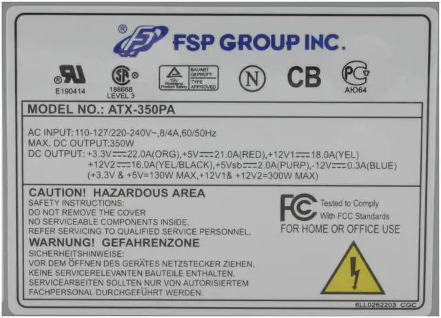 Alt view image 4 of 7 - FSP Group ATX350-PA 350W ATX 12V (v 2.2)    Power Supply - OEM