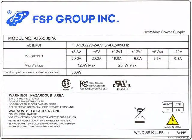 Alt view image 5 of 6 - FSP Group ATX300-PA 300W ATX 12V (v2.2) Power Supply - OEM