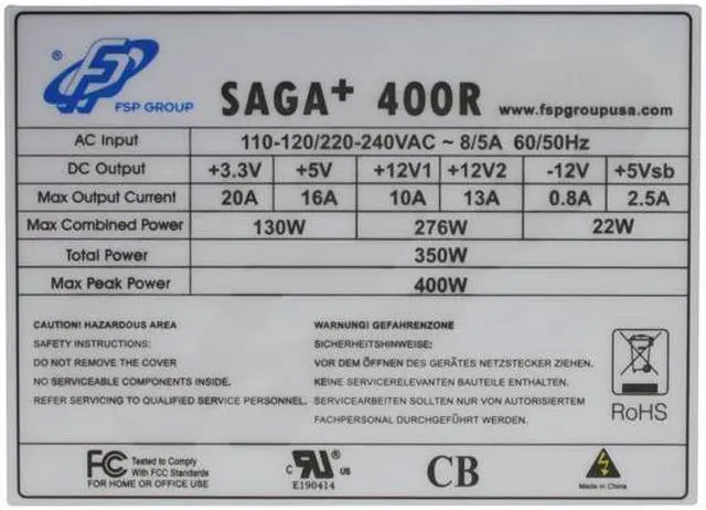 Alt view image 5 of 10 - FSP Group SAGA+ 400R 400W ATX12V  Power Supply