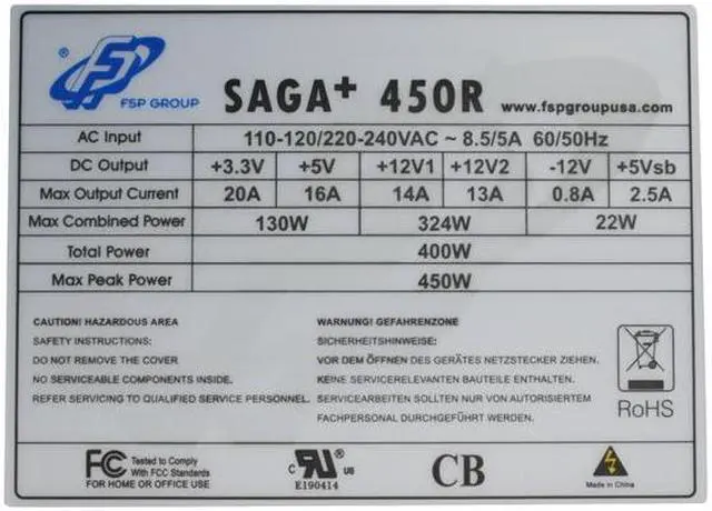 Alt view image 5 of 10 - FSP Group SAGA+ 450R 450 W ATX12V v2.2 Power Supply