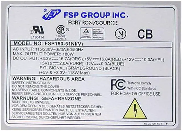 Alt view image 3 of 6 - FSP Group FSP180-51NIV 180 W Micro ATX Compaq, Gateway Replacement Power Supply - OEM