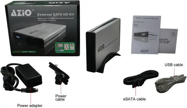 Alt view image 5 of 5 - AZiO ENC311SU41 Aluminum 3.5" SATA USB 2.0 & eSATA External Enclosure