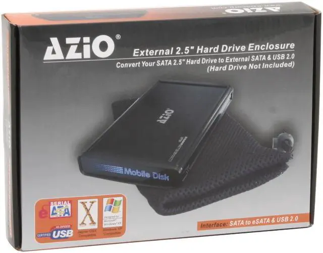 Alt view image 6 of 6 - AZiO ENC211SU31 Aluminum 2.5" Black SATA USB 2.0 & eSATA External Enclosure
