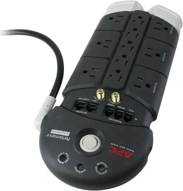 Alt view image 2 of 5 - APC PF11VNT3 10 ft. 11 Outlets 3400 joules Power Surge Protector w/ Phone line, Coax & Ethernet Protection