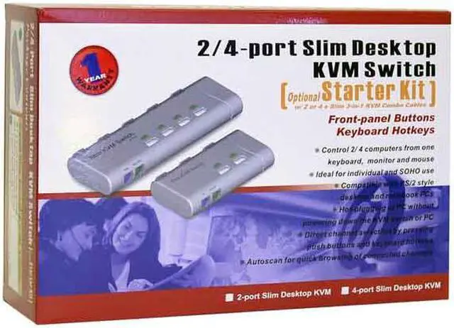 Alt view image 4 of 4 - LINKSKEY LKV-S02SK 2-Port Slim Desktop KVM Switch w/3-in-1 Combo Cables