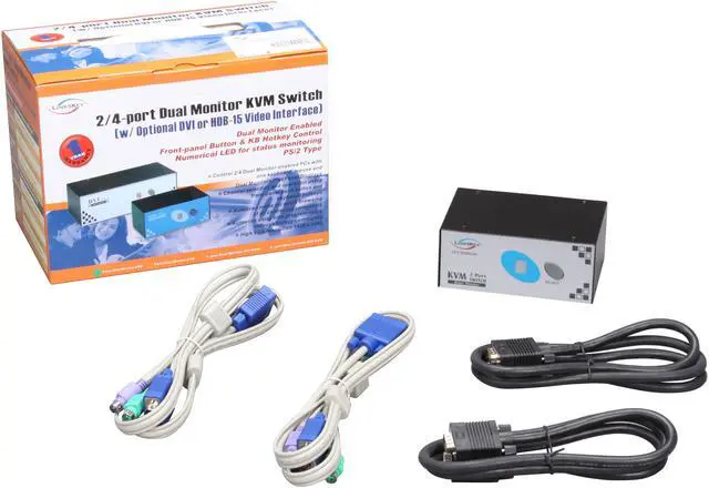 Alt view image 4 of 4 - LINKSKEY LKV-DM02SK 2-Port Dual Monitor PS/2 KVM Switch w/ Cables