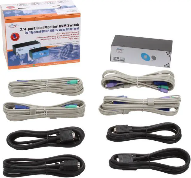 Alt view image 5 of 5 - LINKSKEY LKV-DM04SK 4-Port Dual Monitor KVM Switch w/ Cables