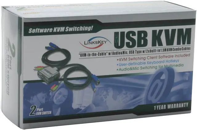 Alt view image 6 of 6 - LINKSKEY LKU-UA02 USB KVM-in-the Cable Switch w/ Audio&Mic and built-in Cables