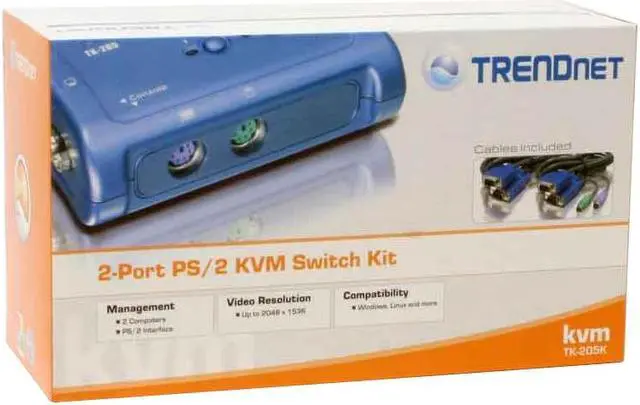 Alt view image 6 of 6 - TRENDnet TK-205K KVM Switch with Integrated Cables